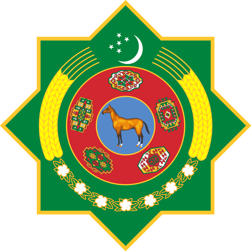 Wappen von Turkmenistan mit Yanardag in der Mitte